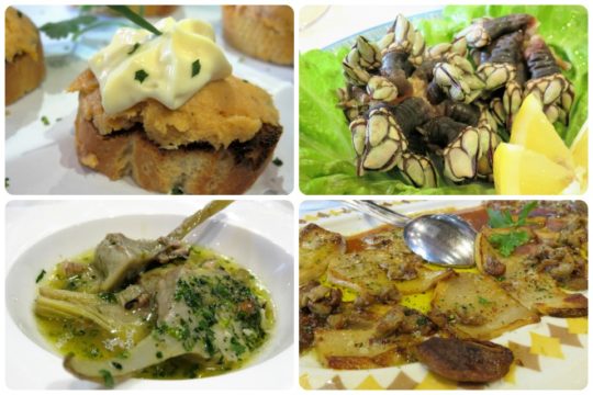 Pastel de pescado, percebes, alcachofas y hongos con foie, en Aratz (fotos: Cuchillo)